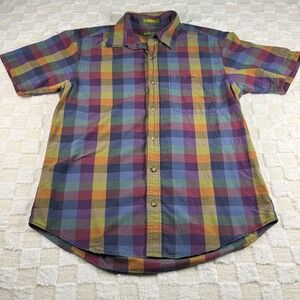 Orvis Men's Short Sleeve Button Up Multicolor Plaid Shirt SIze Large with Pocket